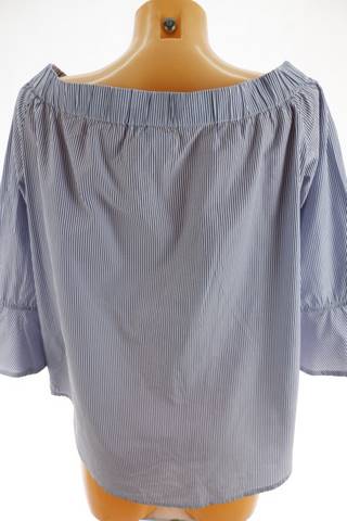 Dámská modrá proužkovaná halenka s odhalenými rameny na knoflíčky Amisu | velikost 42 | secondhand