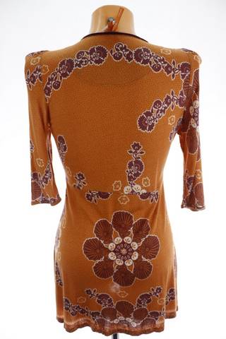 Next dámská tunika 36 – hnědá, květinová, 3/4 rukáv