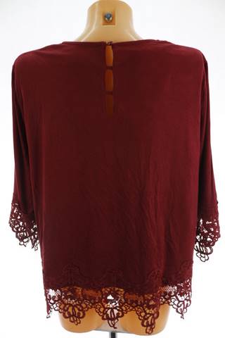 Sheego dámská halenka 44 – vínová, krajka, 3/4 rukáv