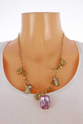 Dámský náhrdelník - řetízek s korálky zasazenými v kovu