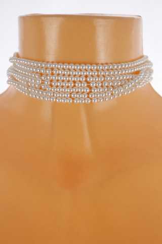 Dámský náhrdelník - víceřadé perličky na gumičce