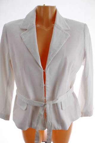 H&M dámské sako 46 – bílé, bavlněné, s tenkou podšívkou, zavazovací pásek