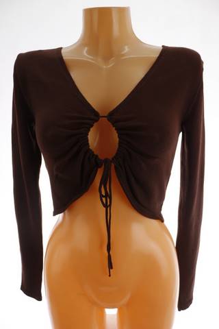 MNG (Mango) dámský top 38 – hnědý, dlouhý rukáv, crop, výstřih do V