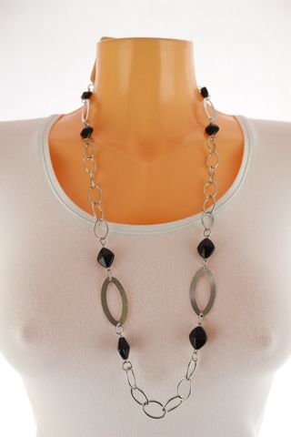 Dámský náhrdelník - řetízkový s černými korálky