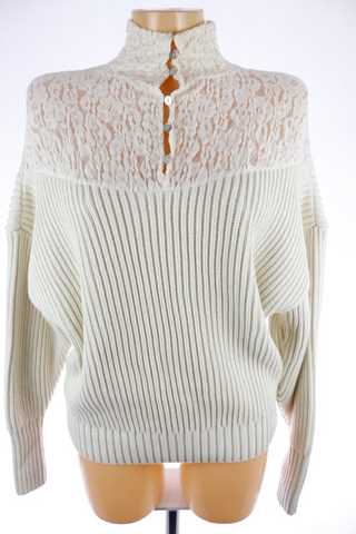 Dámský svetr pletený kombinovaný s krajkou - 40