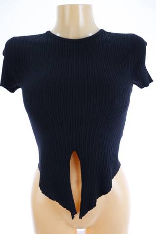 FB Sister dámský top 36 – černý, žebrovaný, krátký rukáv